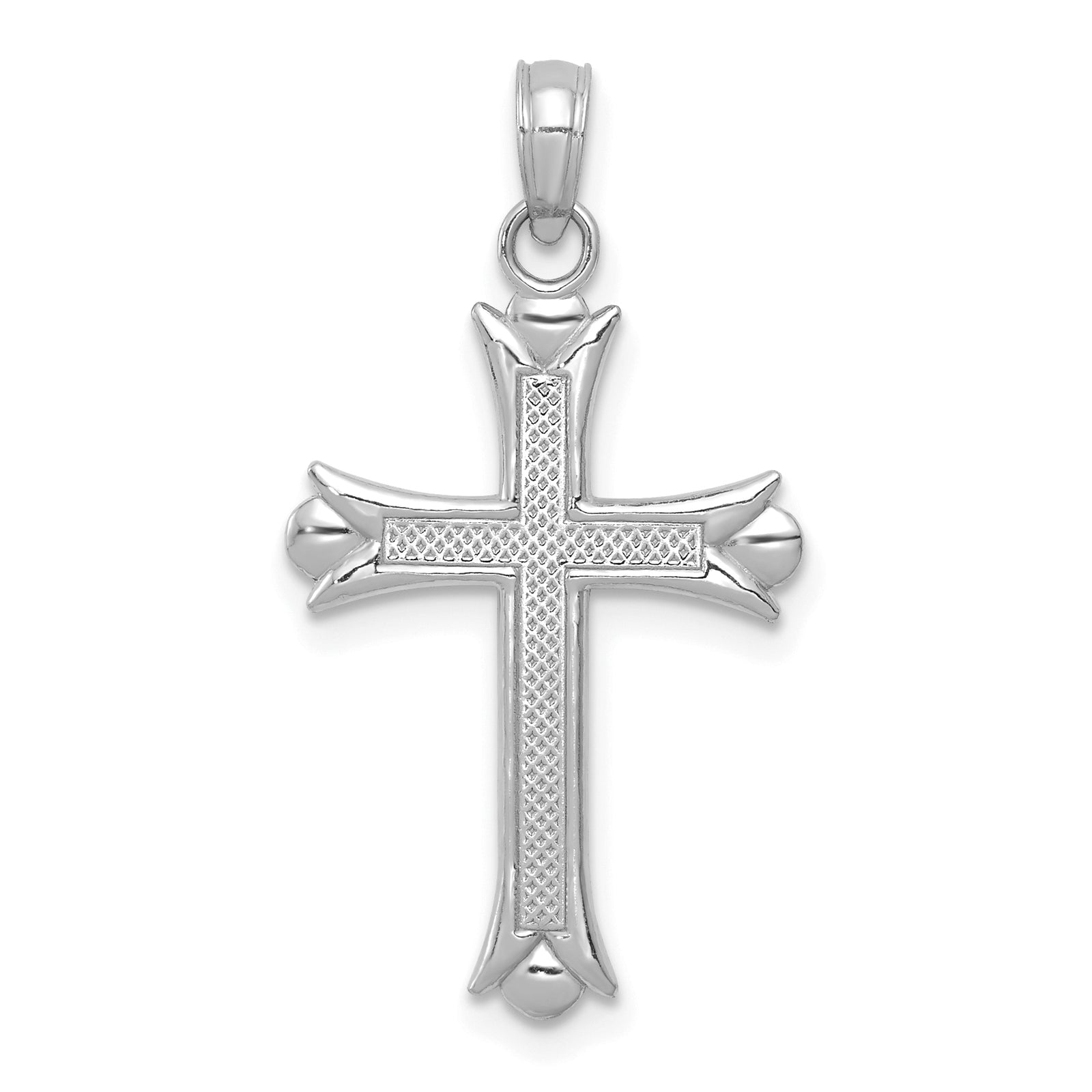 14K White Gold Fleur De Lis Cross Pendant