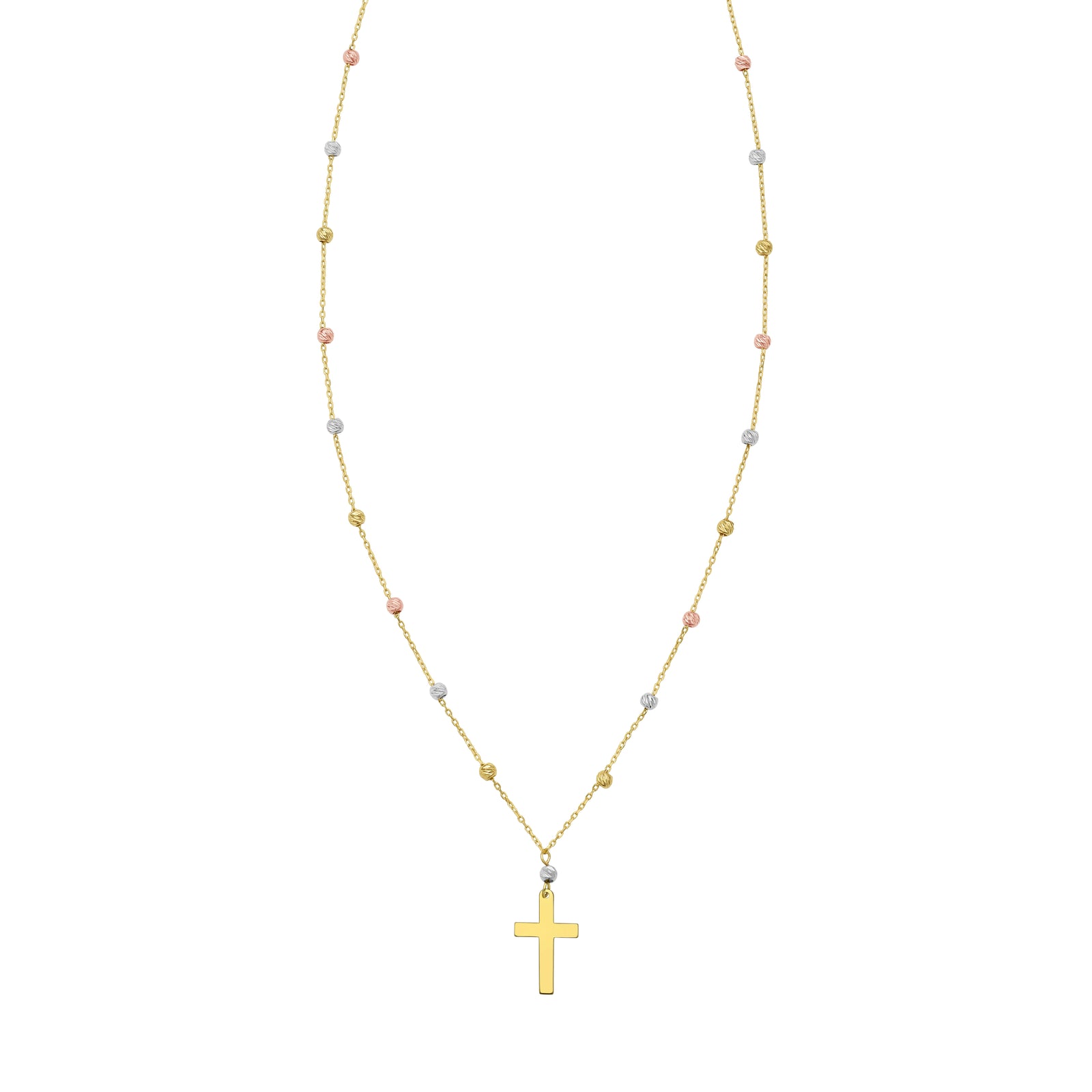 14K Beaded Cross Necklace