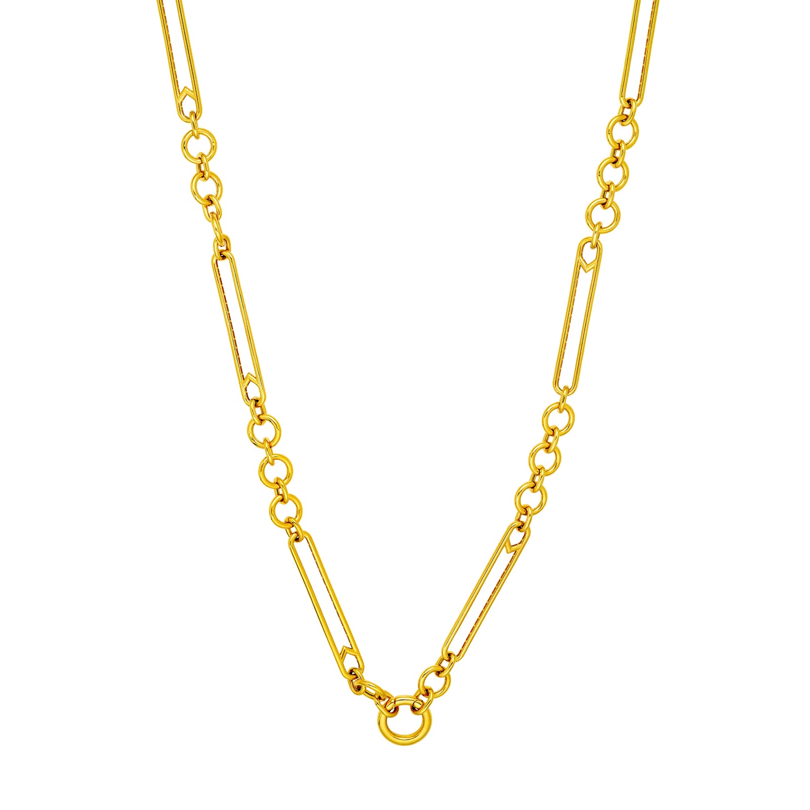 Oval & Round Link Push Lock Necklace