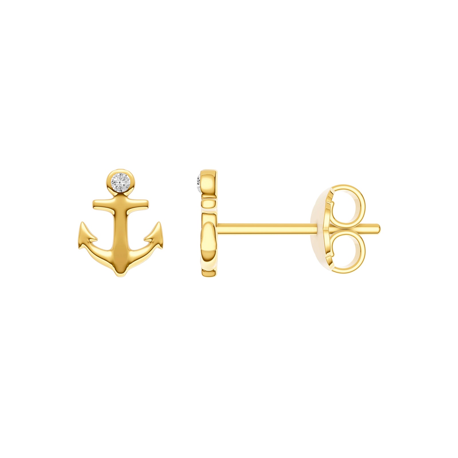 Diamond Anchor Stud Earrings