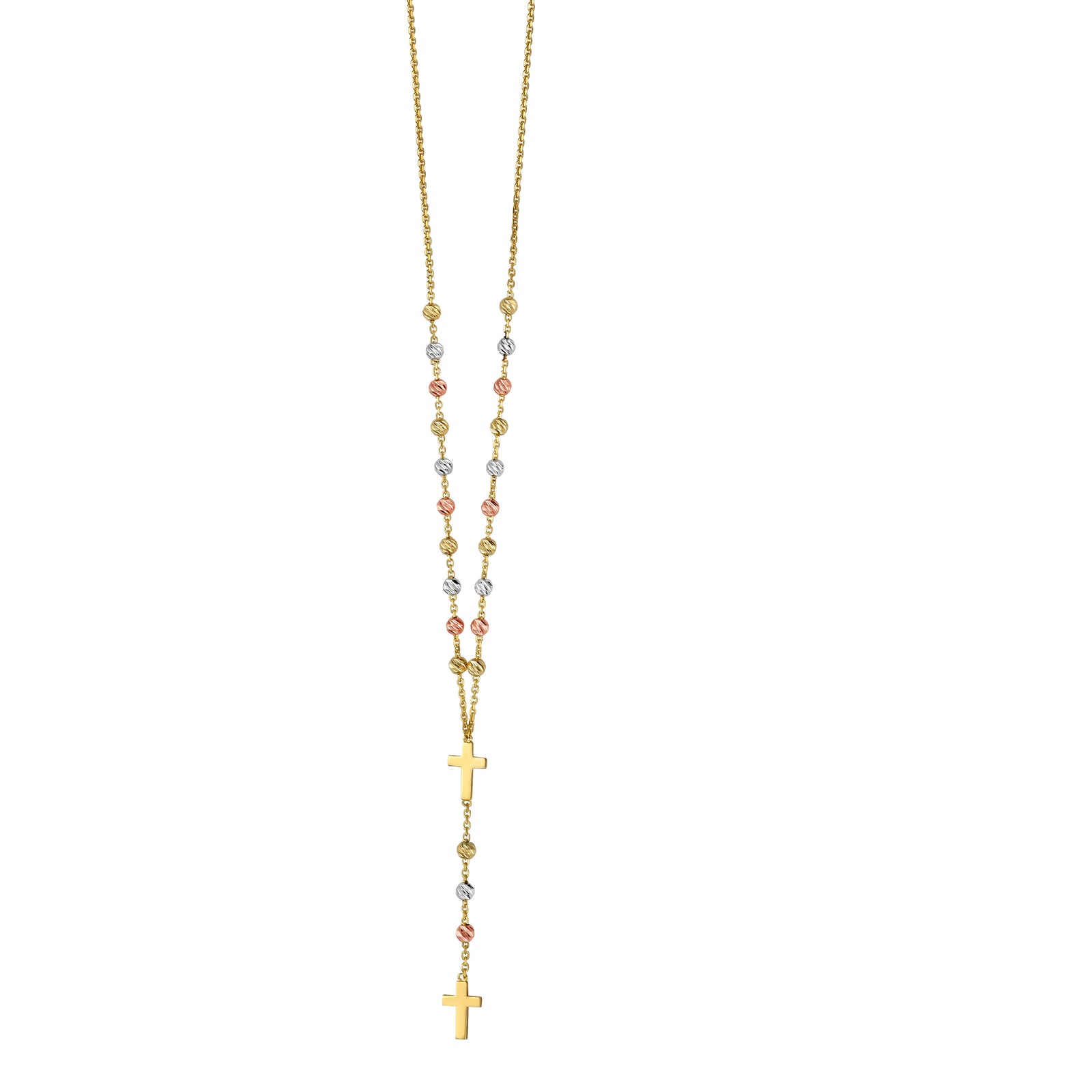 14K Gold Drop Cross Rosary Inspired Necklace