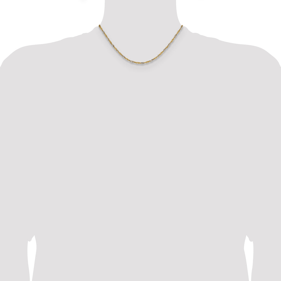 14k Yellow Gold with Rhodium 1.9mm Singapore Chain