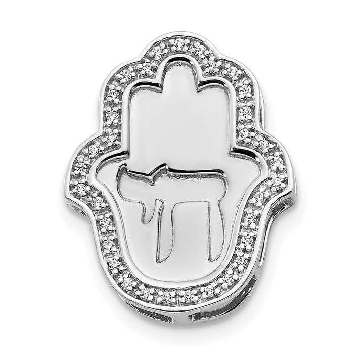 14k White Gold 1/10ct. Diamond Chai on Hamsa Chain Slide