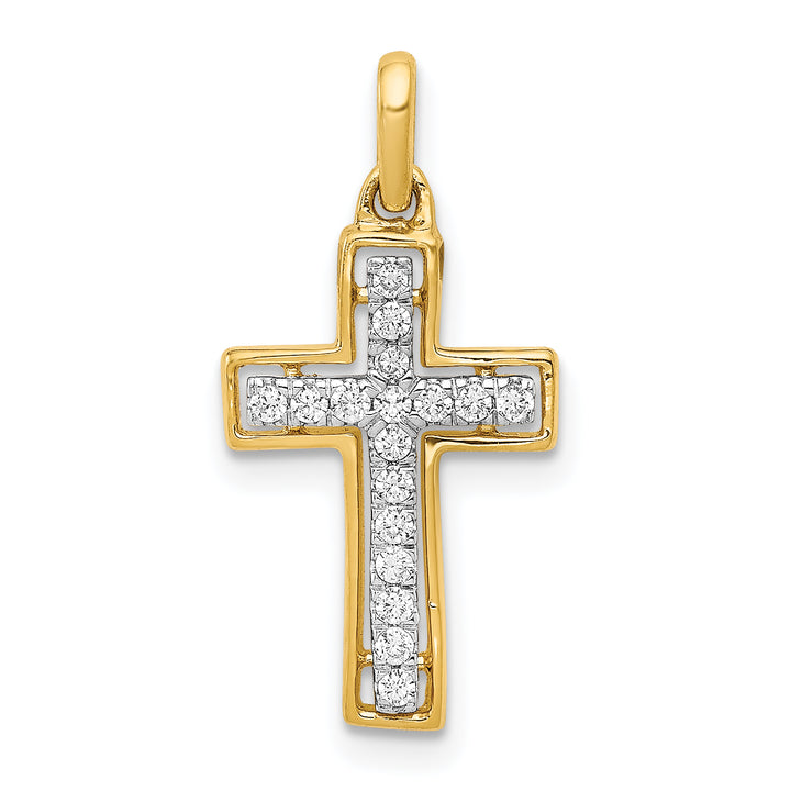 14k and Rhodium 1/8ct. Diamond Cross Pendant