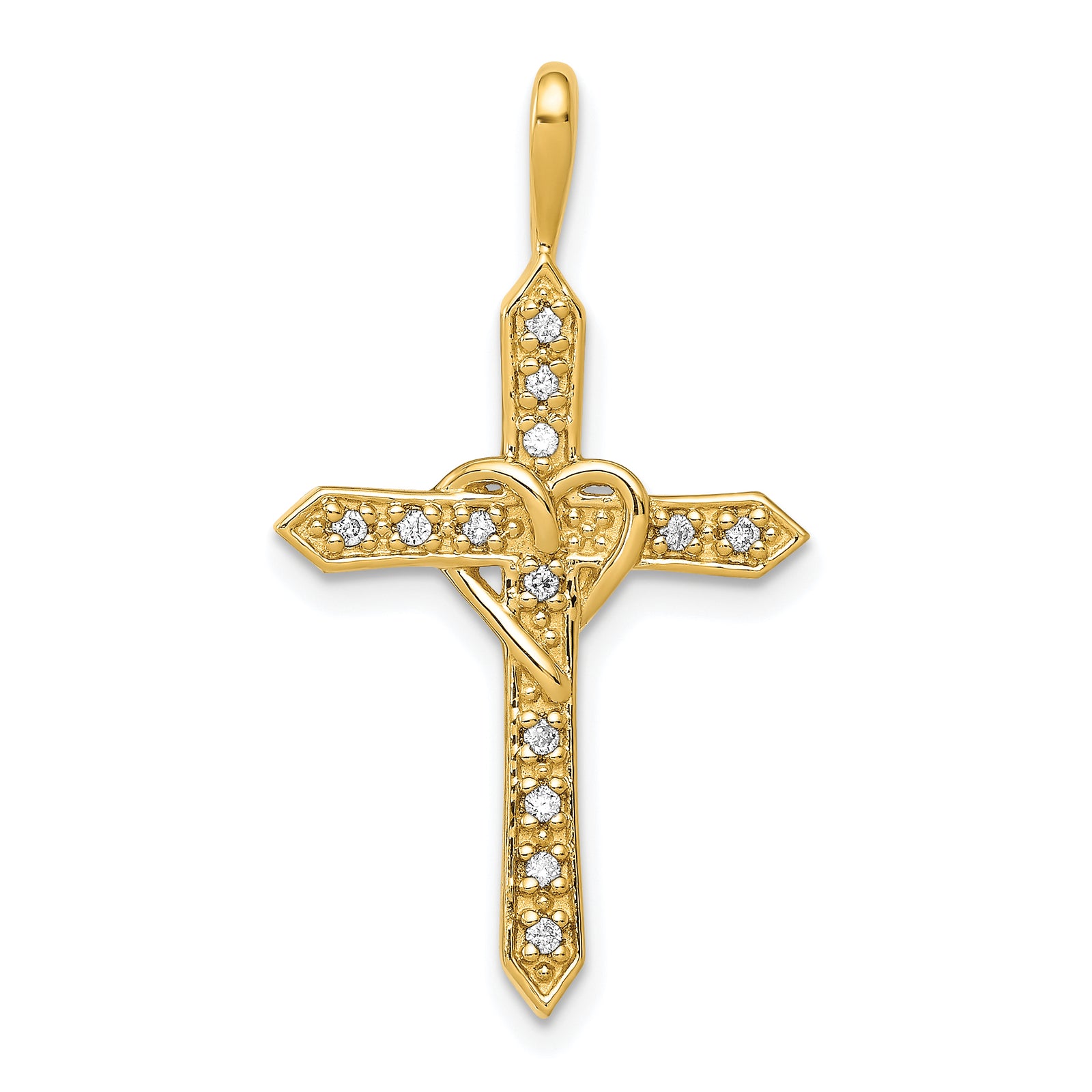 14k AA 1/10ct. Diamond Heart Cross Pendant