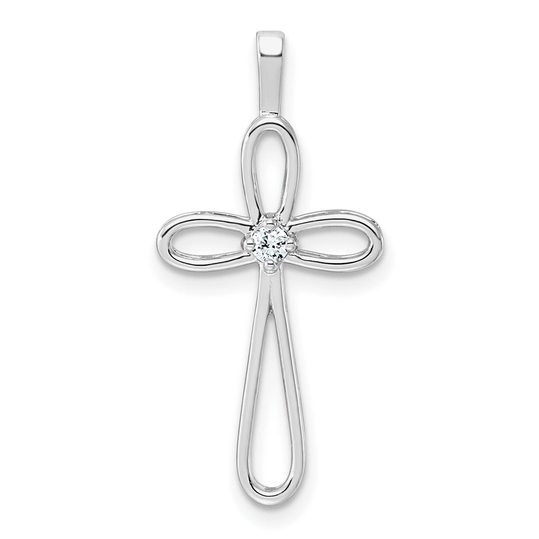 14k White Gold AA Diamond Cross Pendant