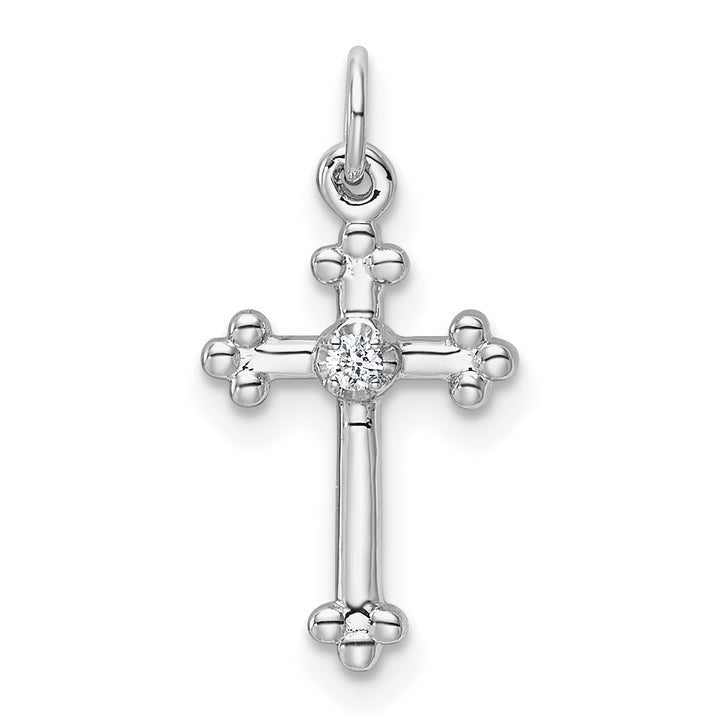 14k White Gold Small Diamond Budded Cross Pendant