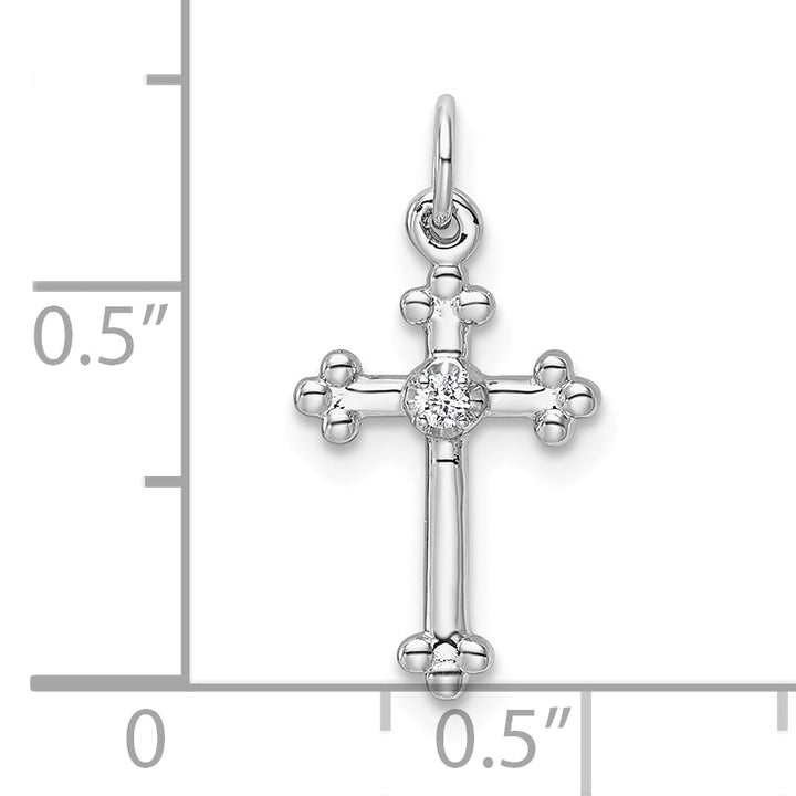 14k White Gold Small Diamond Budded Cross Pendant