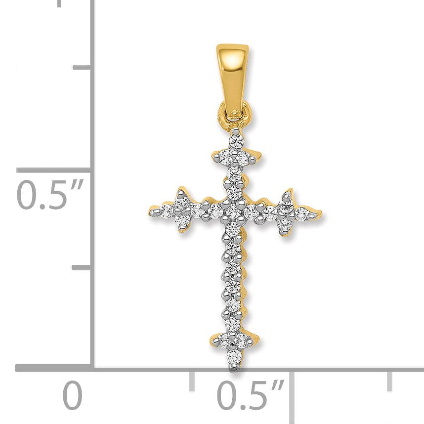 14k and Rhodium 1/6ct. Diamond Fleur de Lis Cross Pendant