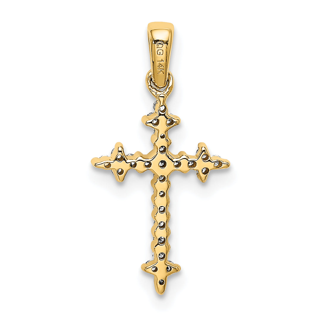 14k and Rhodium 1/10ct. Diamond Fleur de Lis Cross Pendant