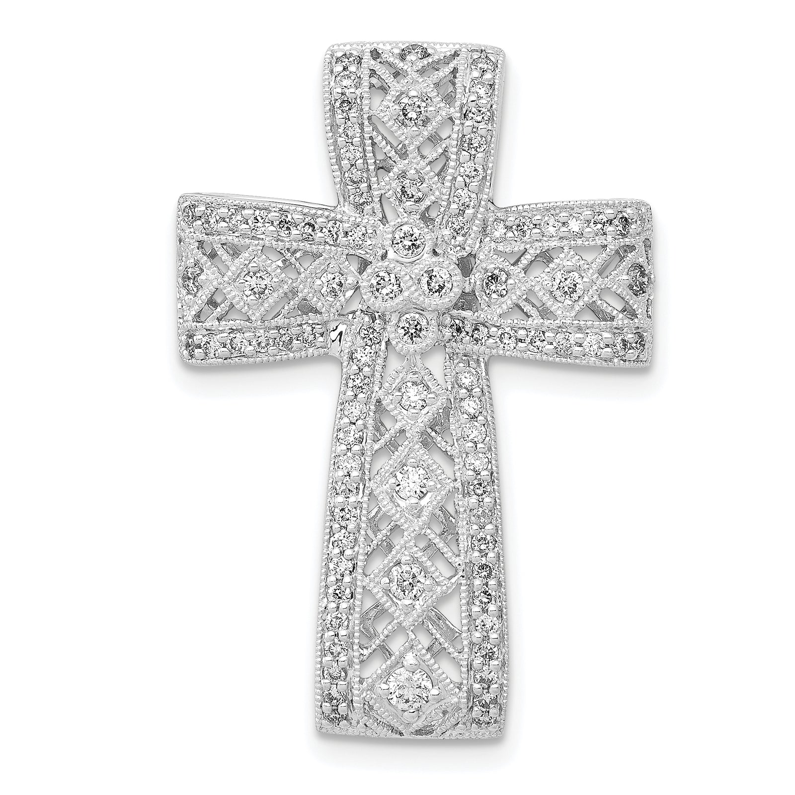 14k White Gold 1/2ct. Diamond Filigree Cross Chain Slide