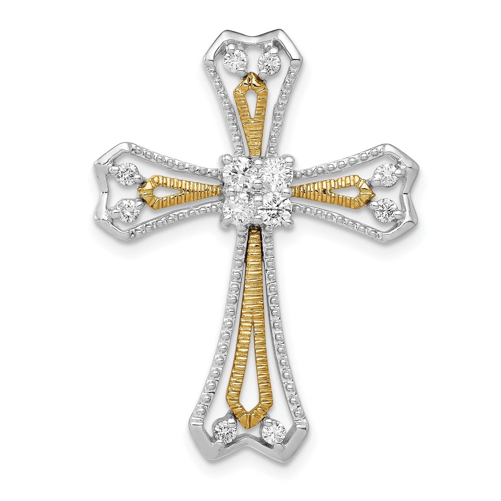 14k Two-Tone 1/3ct. Diamond Cross Chain Slide
