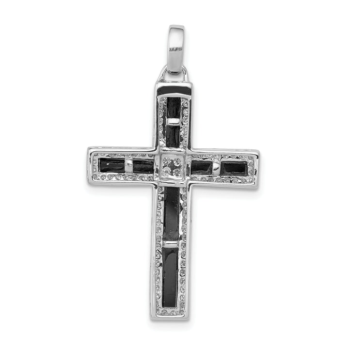 14k White Gold 1/3ct. Diamond and Onyx Cross Pendant