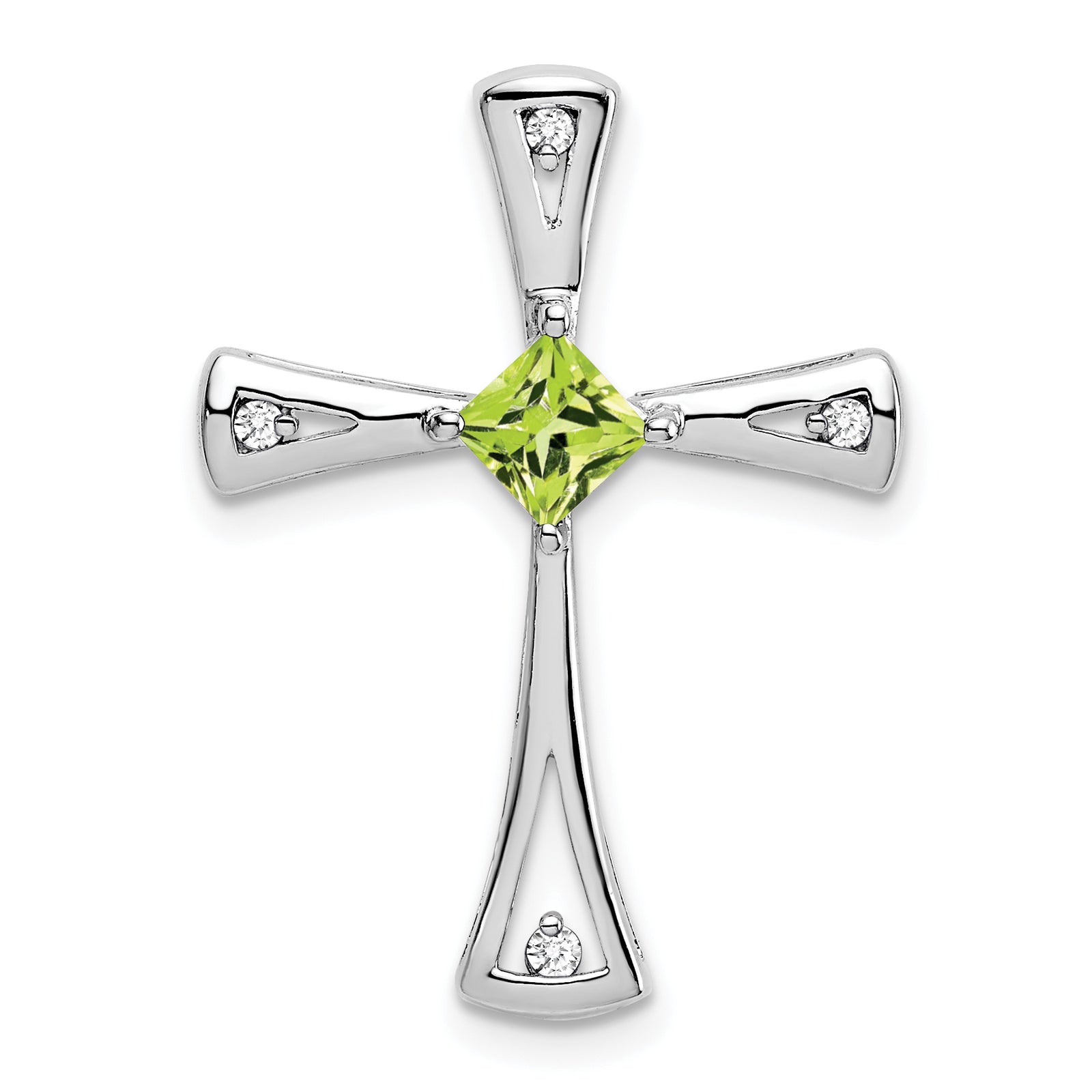 14k White Gold Peridot and Diamond Cross Chain Slide