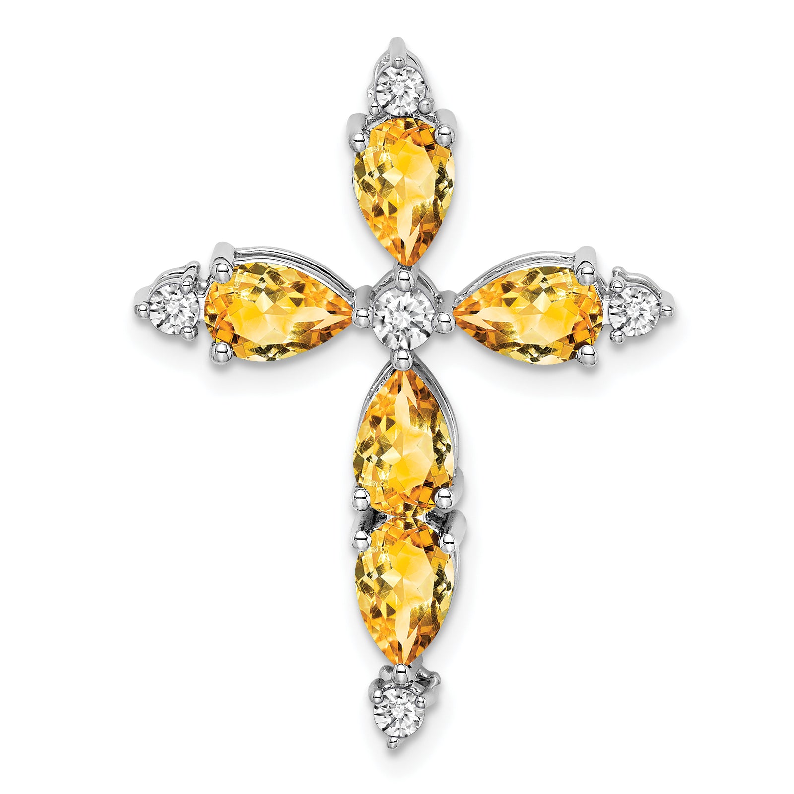 14k White Gold Citrine and Diamond Cross Chain Slide