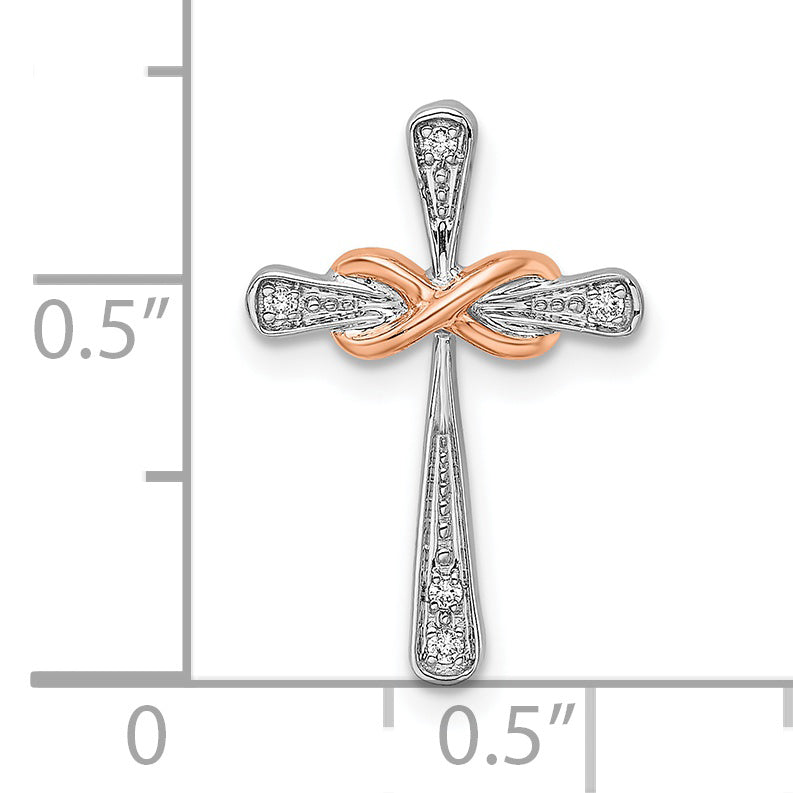 14k Two-tone White & Rose Cross w/Infinity Diamond Chain Slide