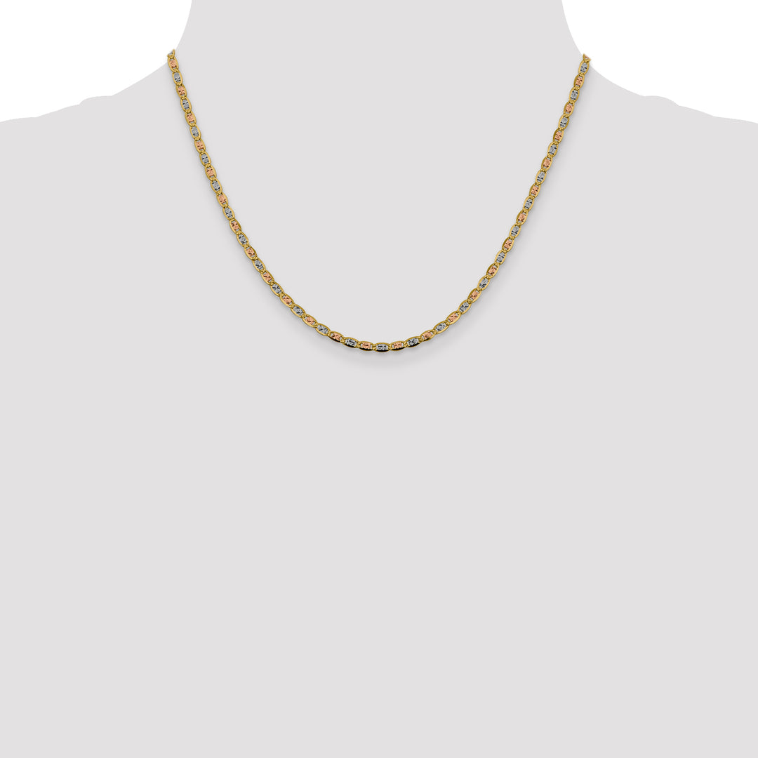 14k 2.75mm Tri-color Gold PavÃ© Valentino Chain