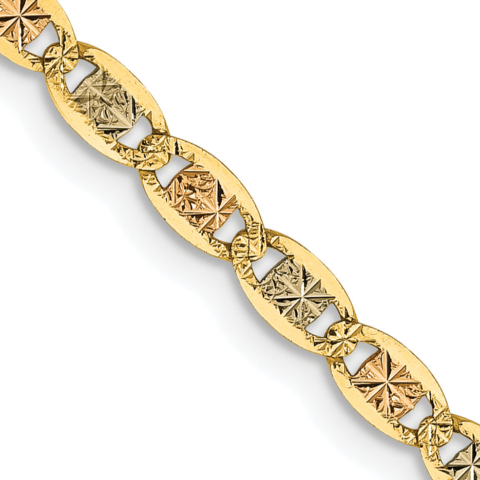 14k 2.75mm Tri-color Gold Pavé Valentino Chain
