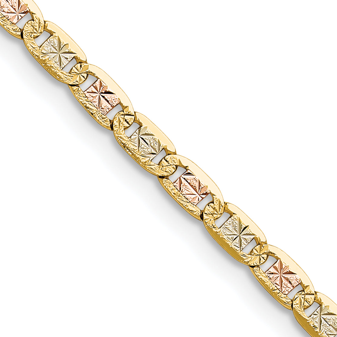 14k 3.2mm Tri-color Gold PavÃ© Valentino Chain