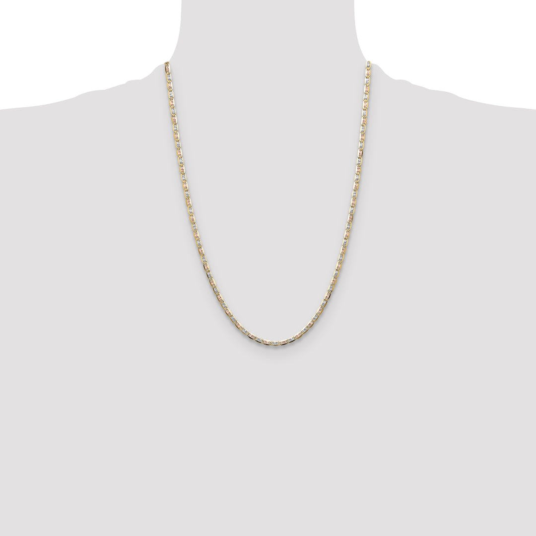 14k 3.2mm Tri-color Gold PavÃ© Valentino Chain