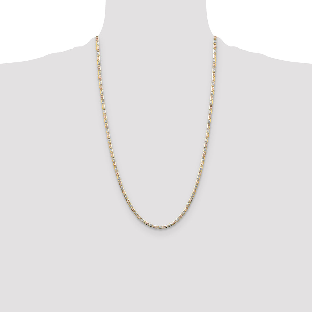 14k 3.2mm Tri-color Gold PavÃ© Valentino Chain