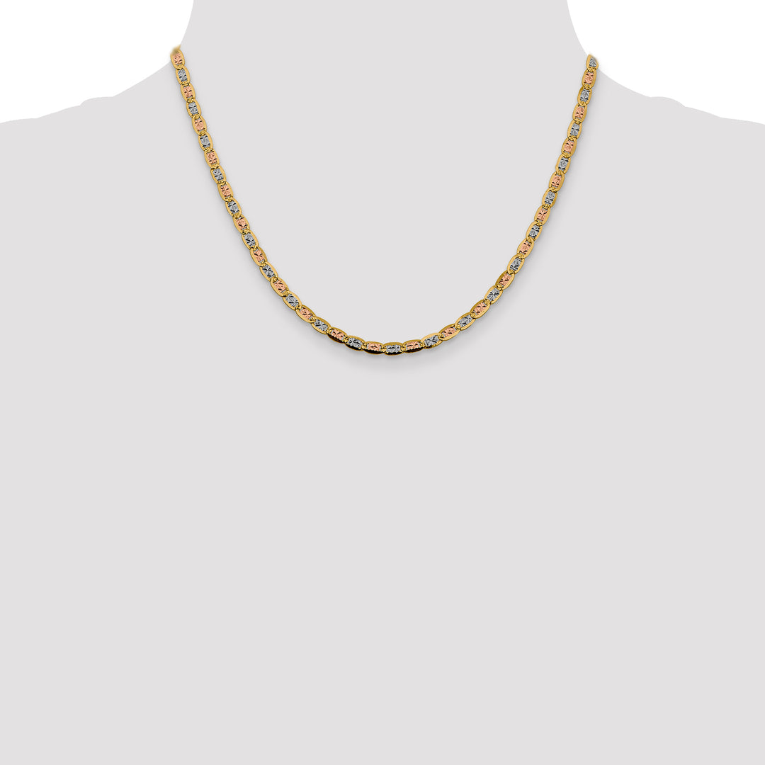 14k 3.8mm Tri-color Gold PavÃ© Valentino Chain