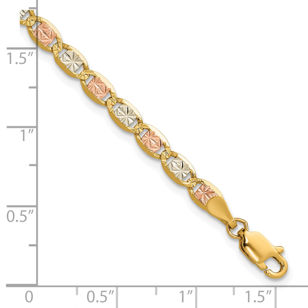 14k 3.8mm Tri-color Gold PavÃ© Valentino Chain