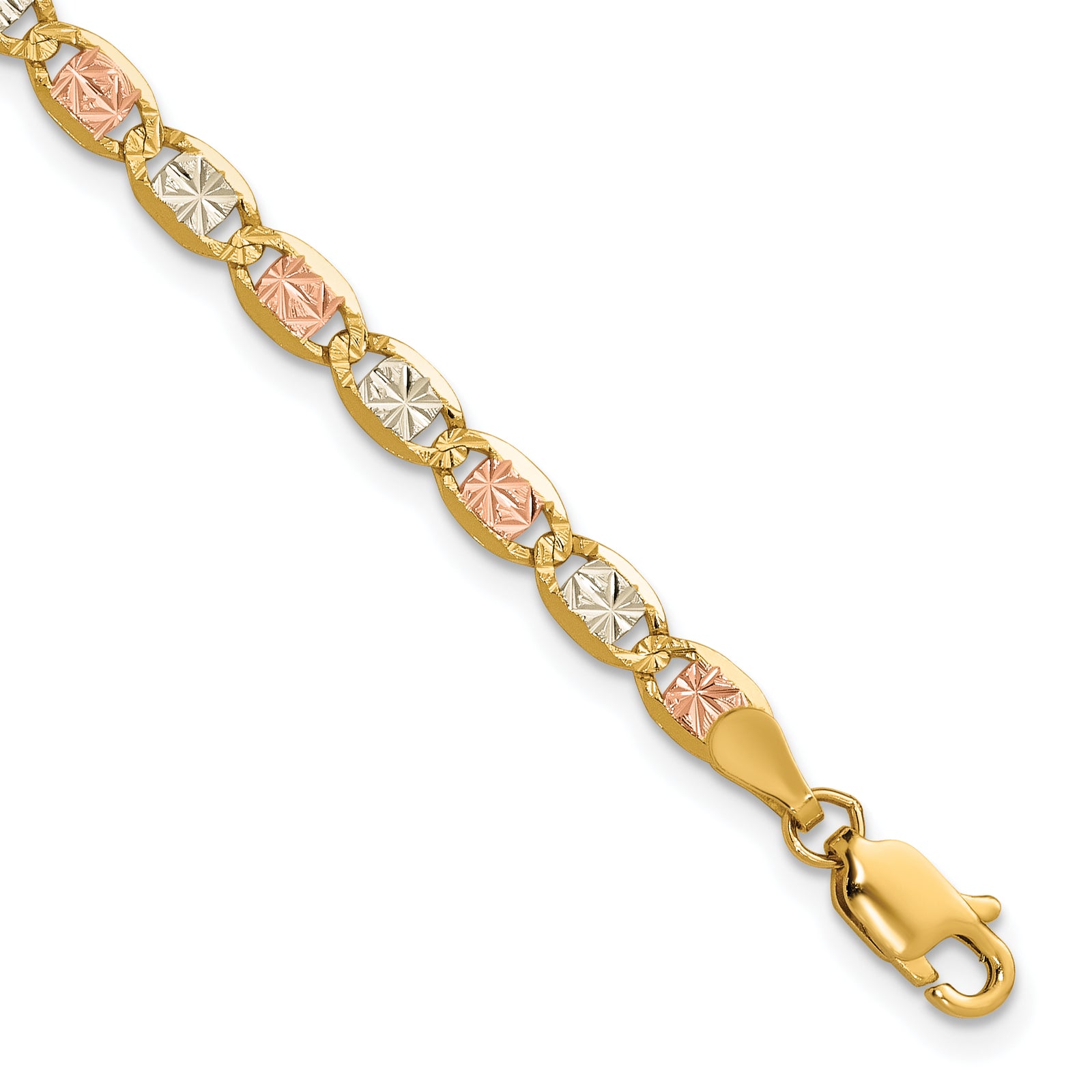 14k 3.8mm Tri-color Gold PavÃ© Valentino Chain