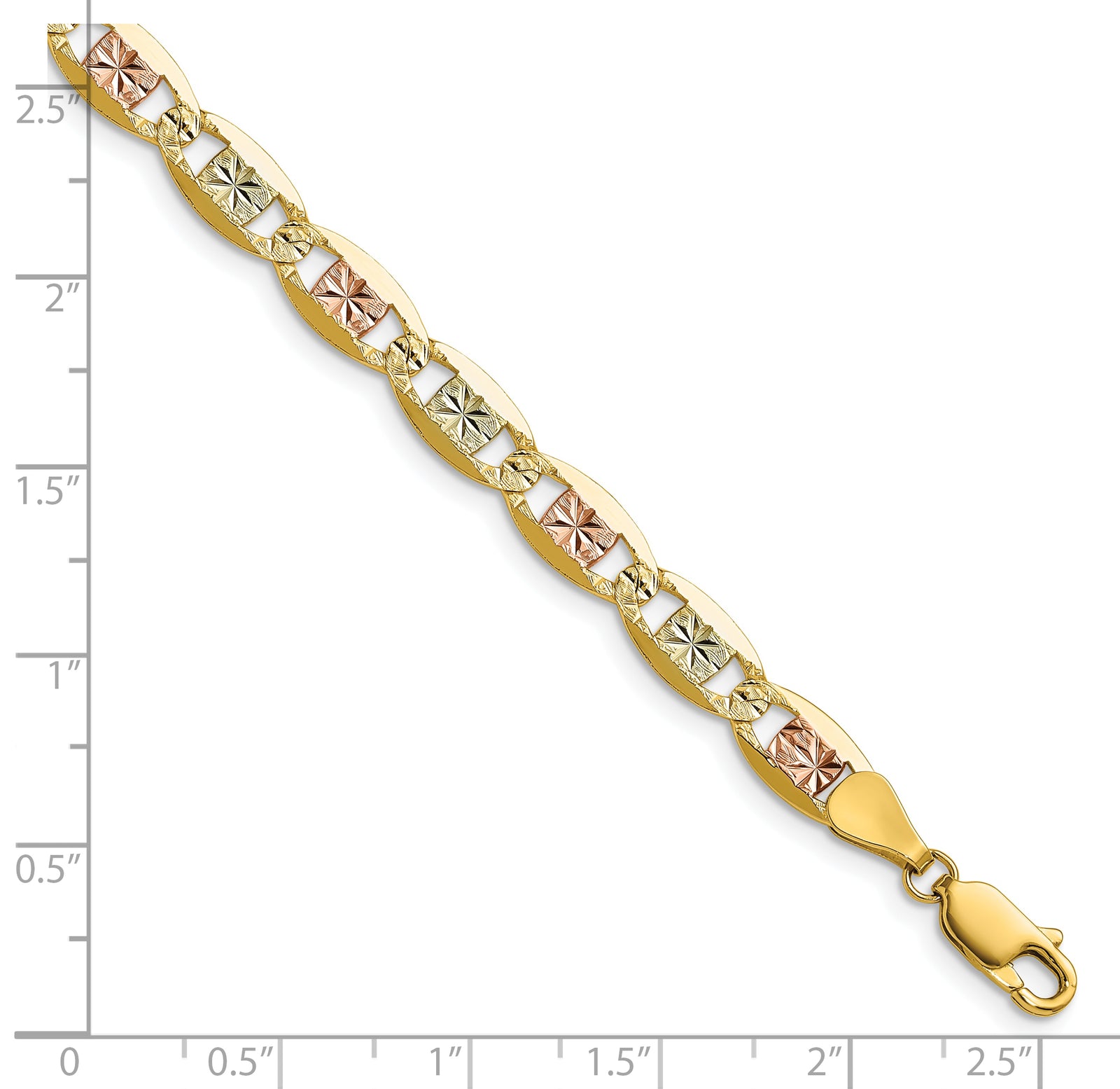 14k 6.1mm Tri-color Gold Pavé Valentino Chain