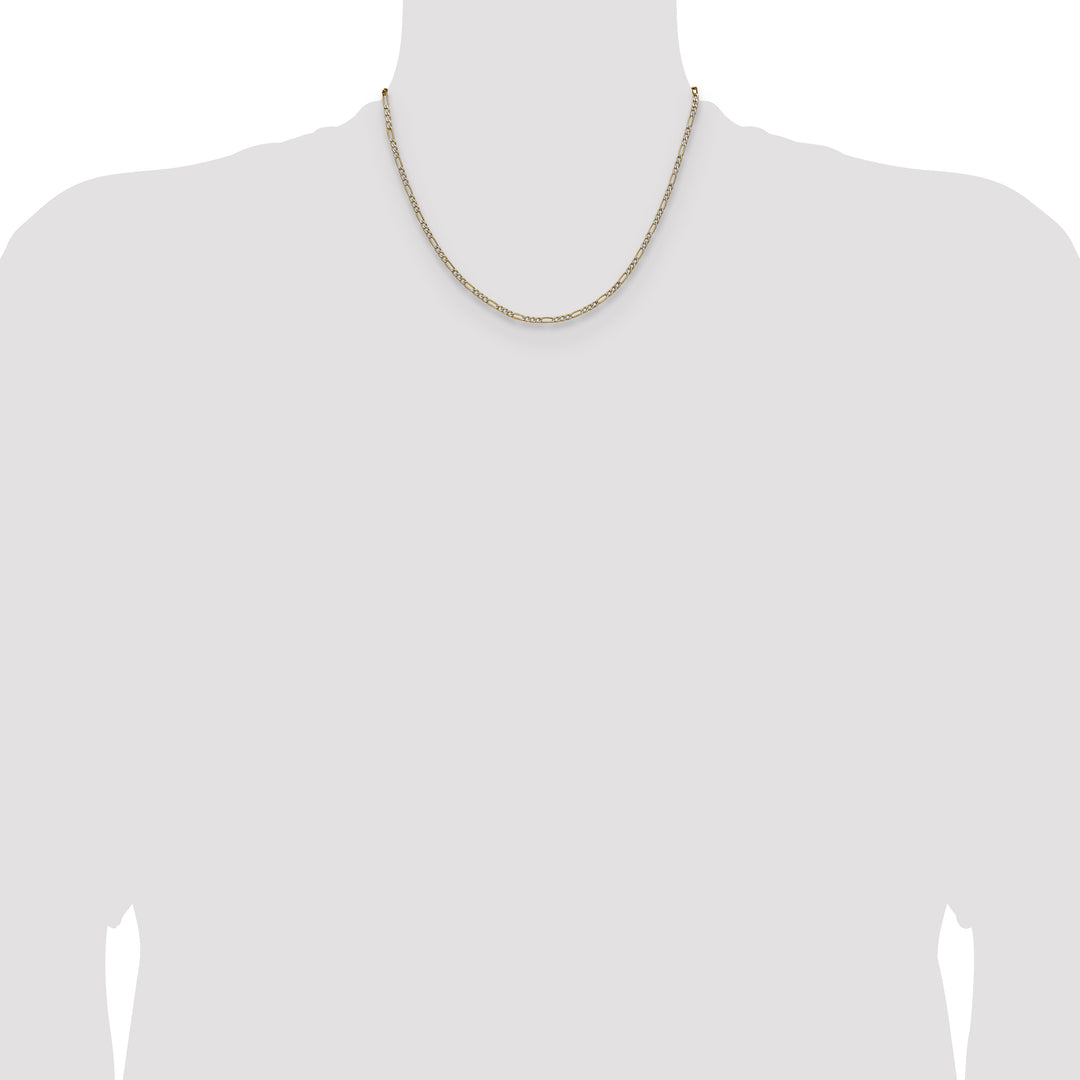 14k 2.3mm Semi-solid with Rhodium PavÃ© Figaro Chain