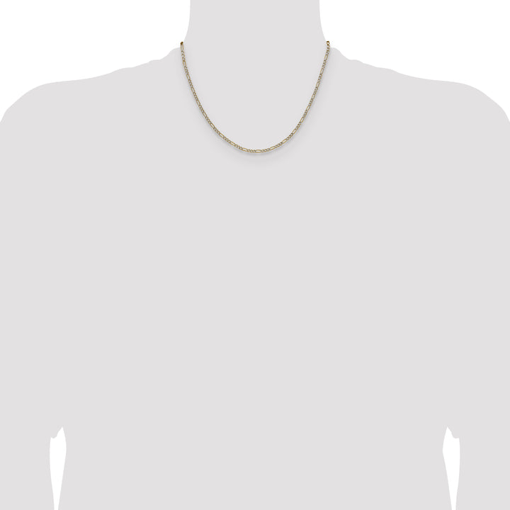 14k 2.3mm Semi-solid with Rhodium PavÃ© Figaro Chain