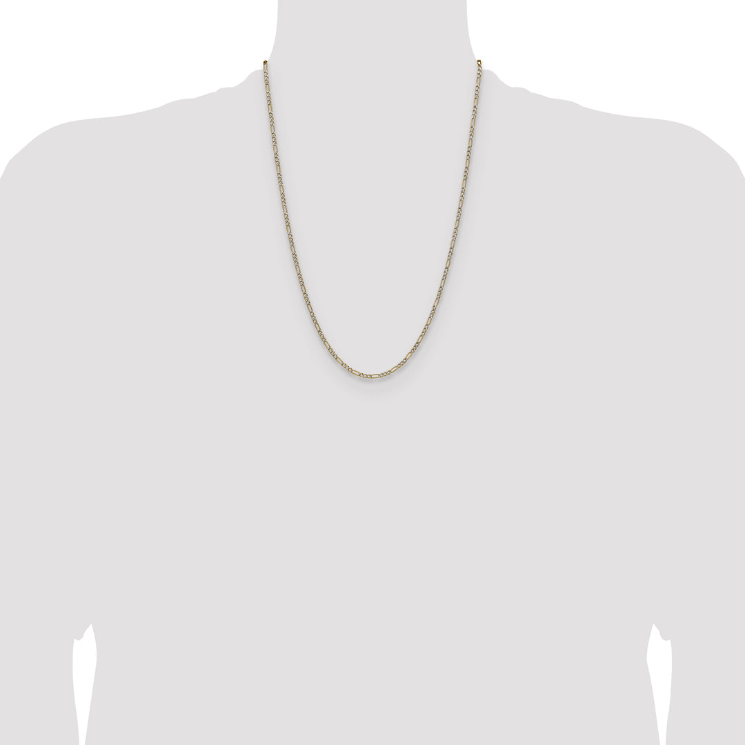 14k 2.3mm Semi-solid with Rhodium PavÃ© Figaro Chain