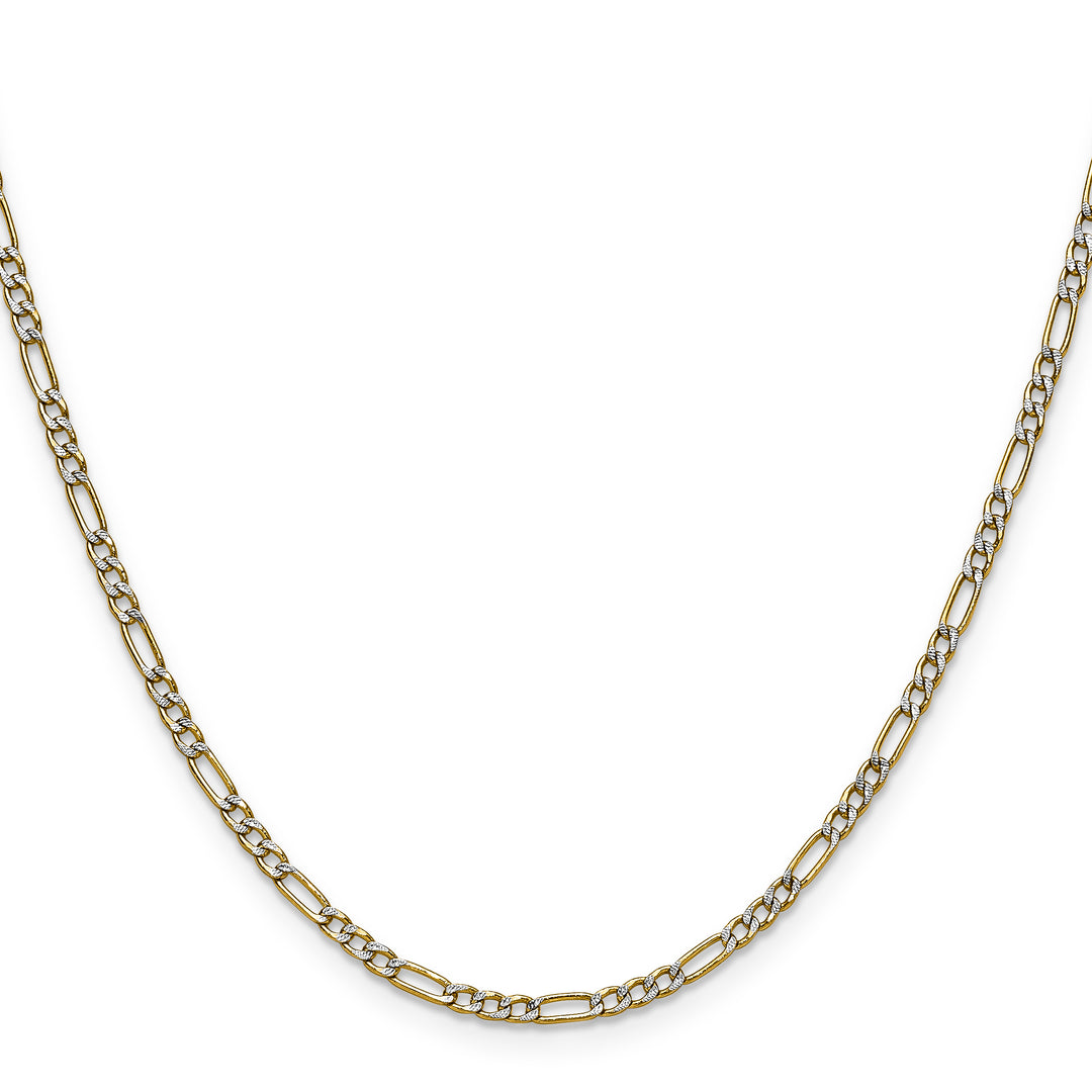 14k 2.3mm Semi-solid with Rhodium Pavé Figaro Chain
