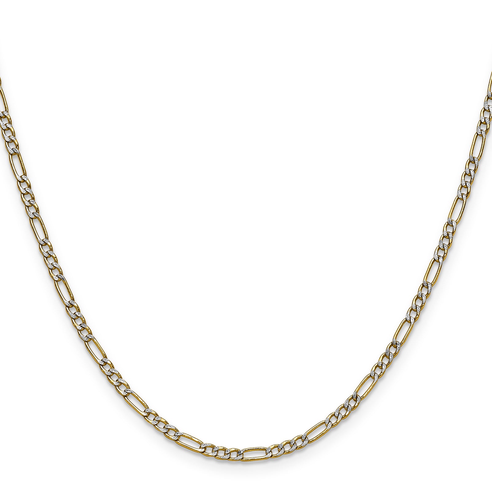 14k 2.3mm Semi-solid with Rhodium Pavé Figaro Chain