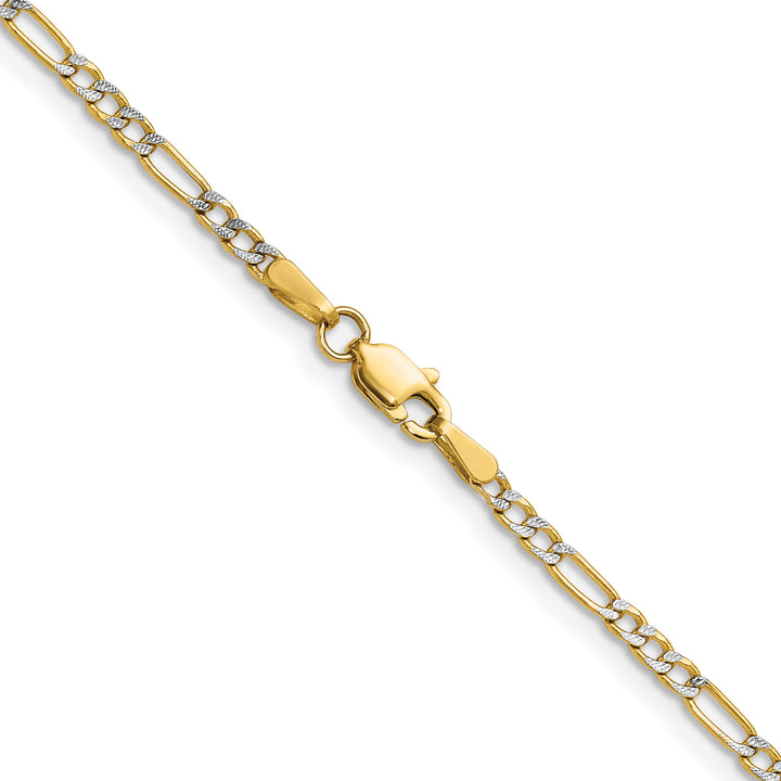 14k 2.3mm Semi-solid with Rhodium Pavé Figaro Chain