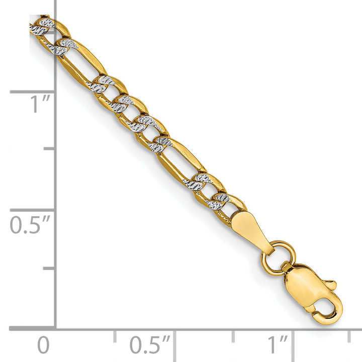 14k 3.2mm Semi-solid with Rhodium PavÃ© Figaro Chain