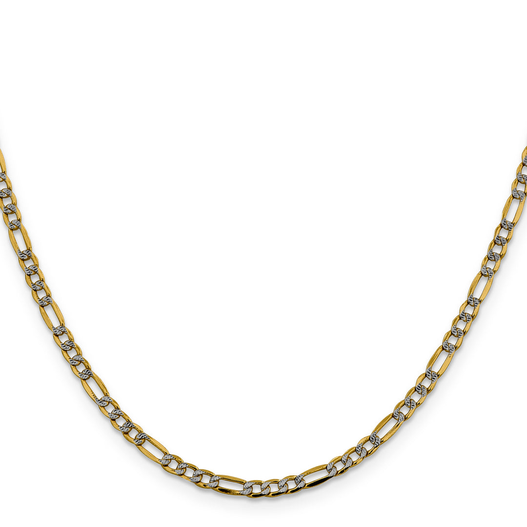 14k 3.2mm Semi-solid with Rhodium Pavé Figaro Chain