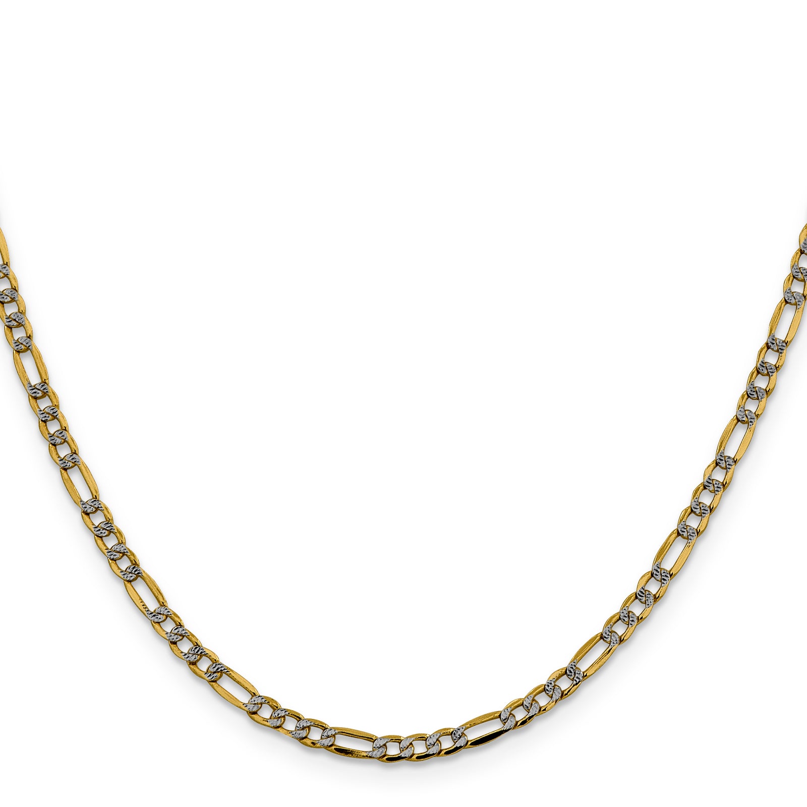 14k 3.2mm Semi-solid with Rhodium Pavé Figaro Chain