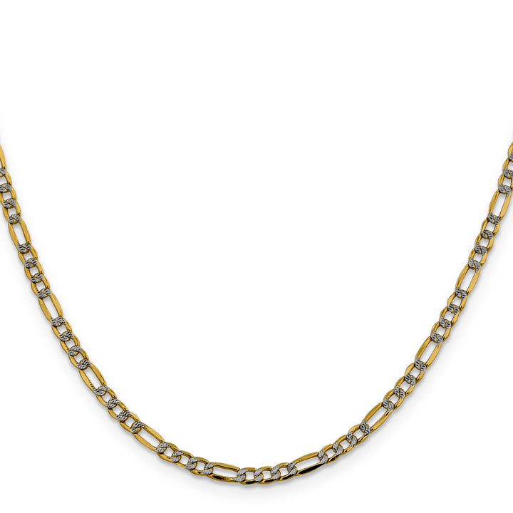 14k 3.2mm Semi-solid with Rhodium Pavé Figaro Chain