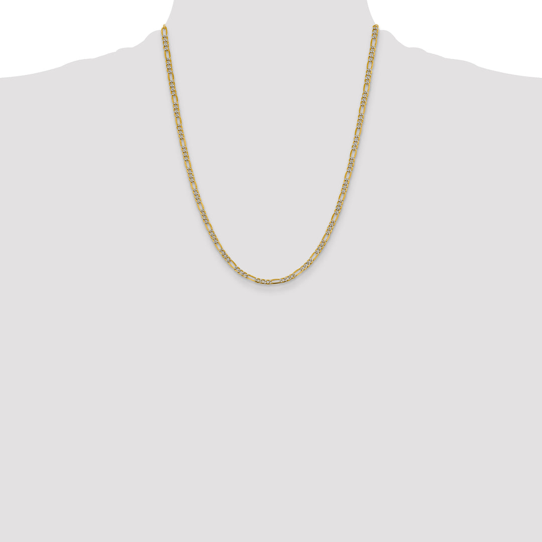 14k 3.9mm Semi-solid with Rhodium PavÃ© Figaro Chain