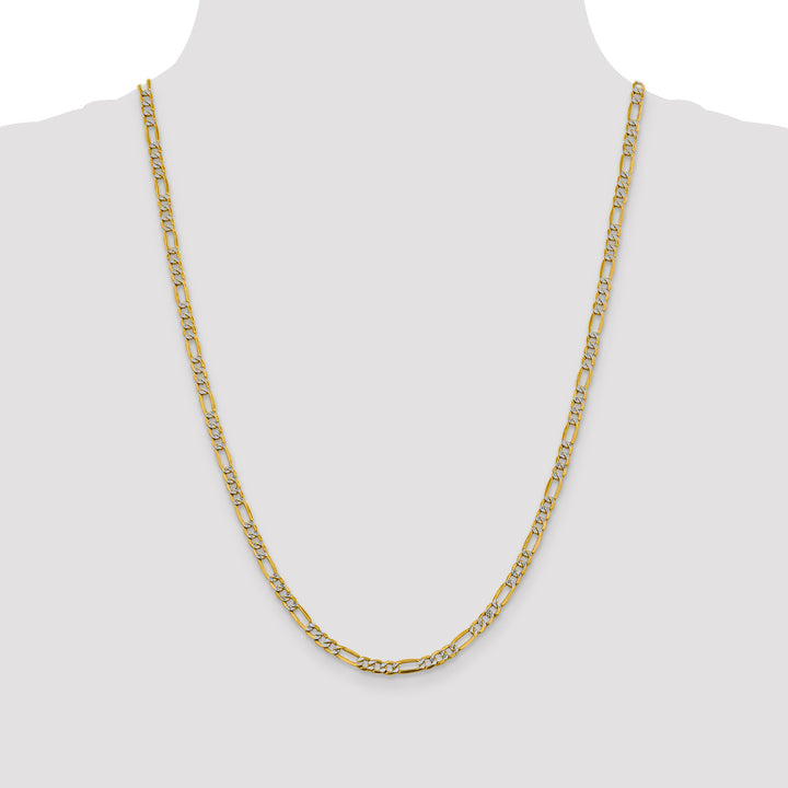 14k 3.9mm Semi-solid with Rhodium PavÃ© Figaro Chain