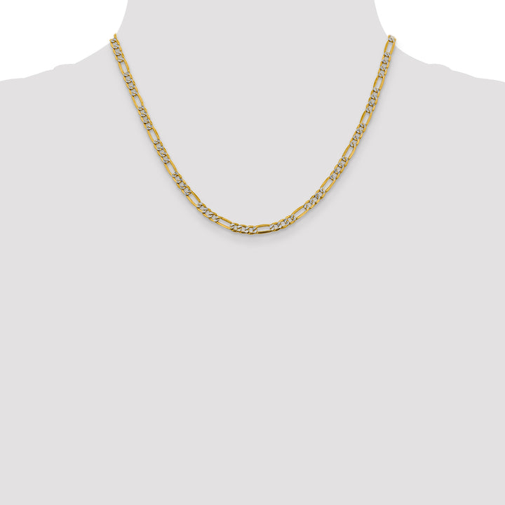14k 3.9mm Semi-solid with Rhodium Pavé Figaro Chain
