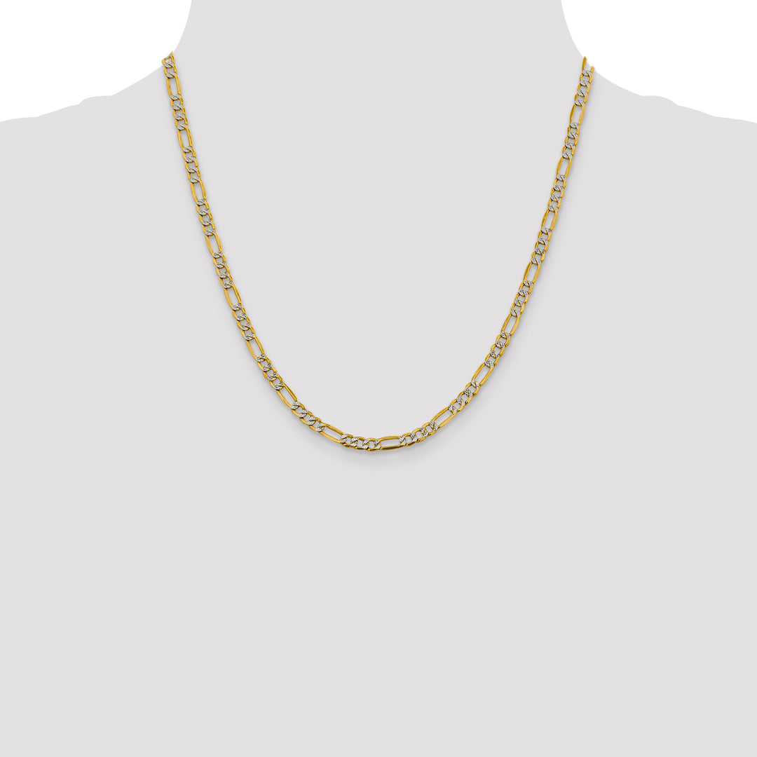 14k 3.9mm Semi-solid with Rhodium Pavé Figaro Chain