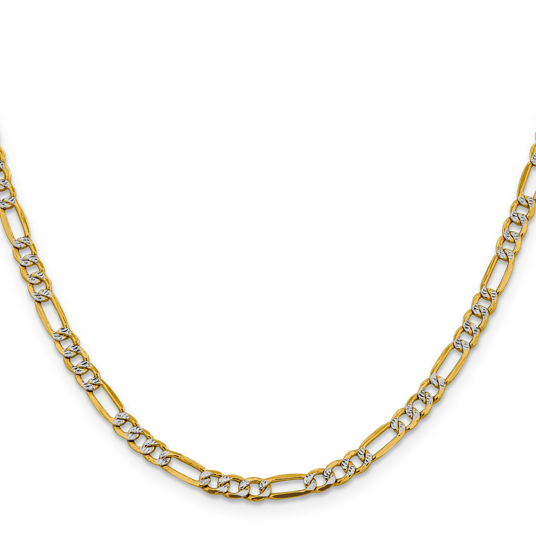 14k 3.9mm Semi-solid with Rhodium Pavé Figaro Chain
