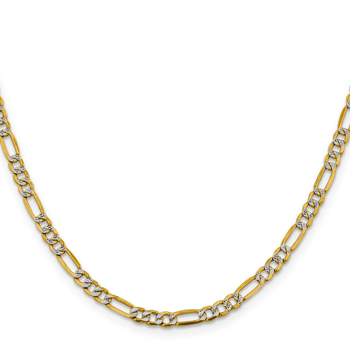 14k 3.9mm Semi-solid with Rhodium Pavé Figaro Chain