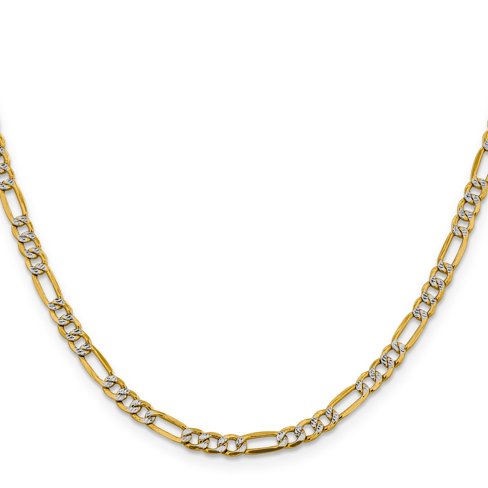 14k 3.9mm Semi-solid with Rhodium Pavé Figaro Chain