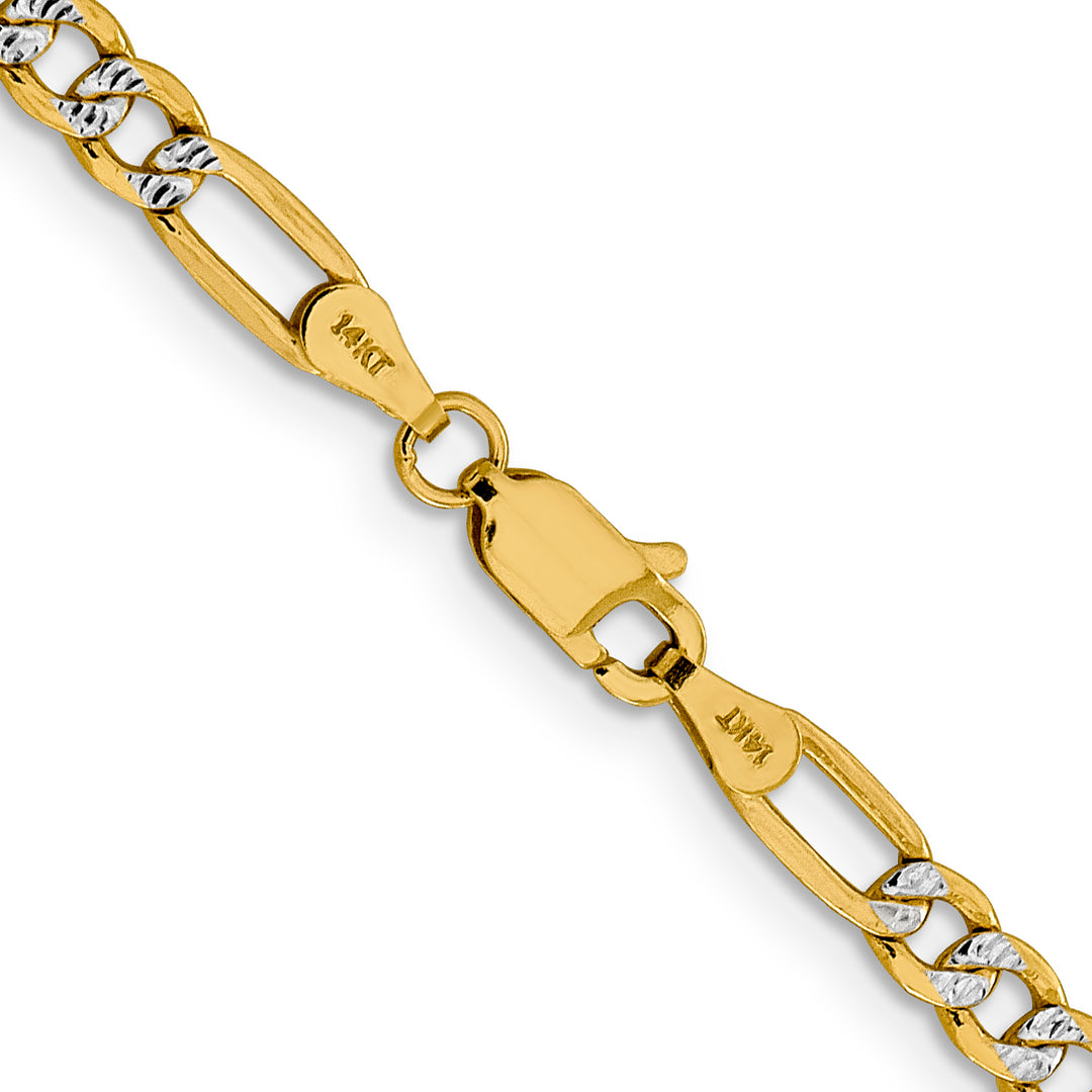 14k 3.9mm Semi-solid with Rhodium Pavé Figaro Chain