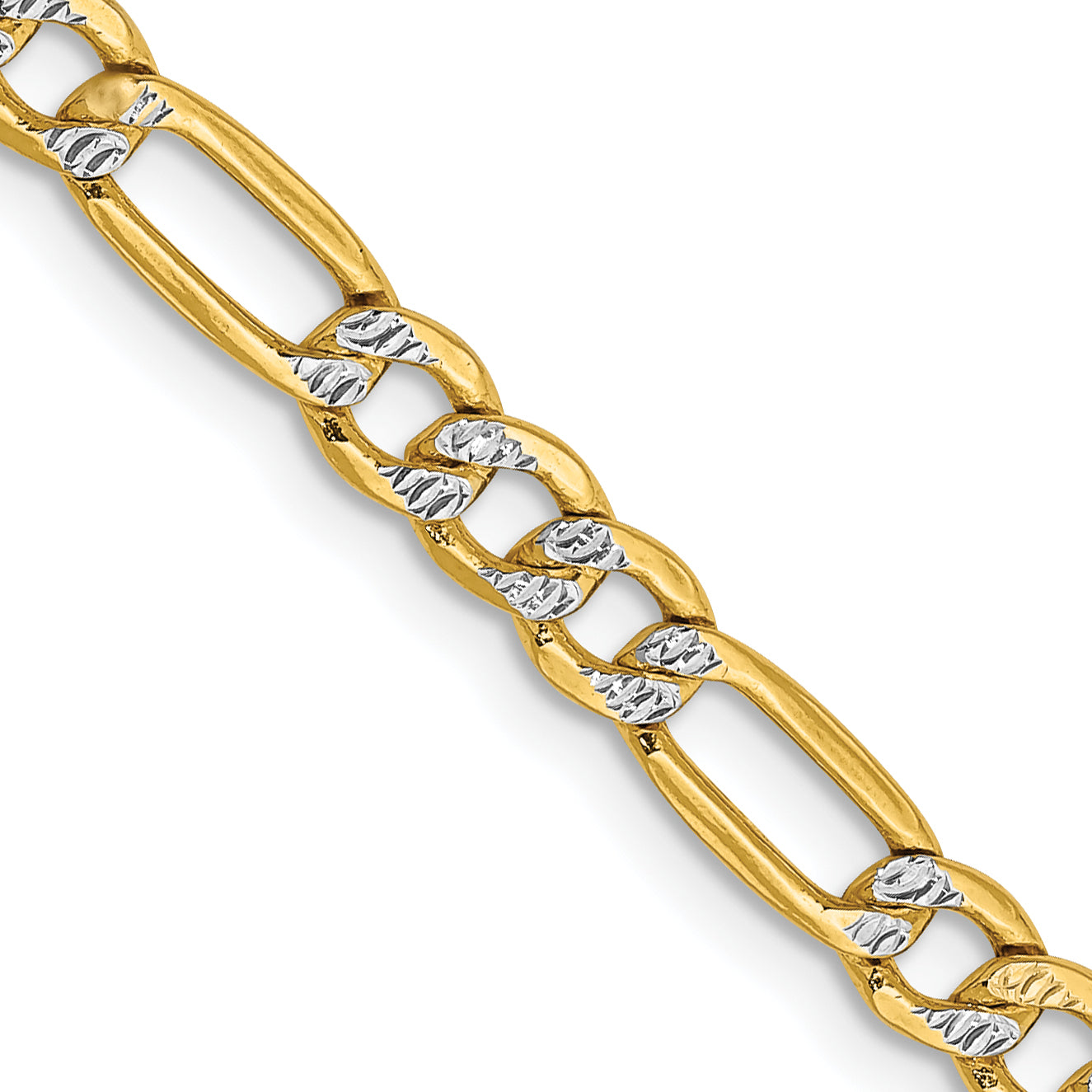 14k 3.9mm Semi-solid with Rhodium Pavé Figaro Chain