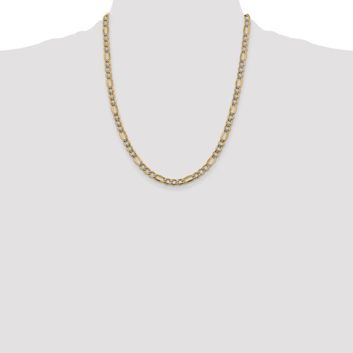 14k 5.25mm Semi-solid with Rhodium PavÃ© Figaro Chain