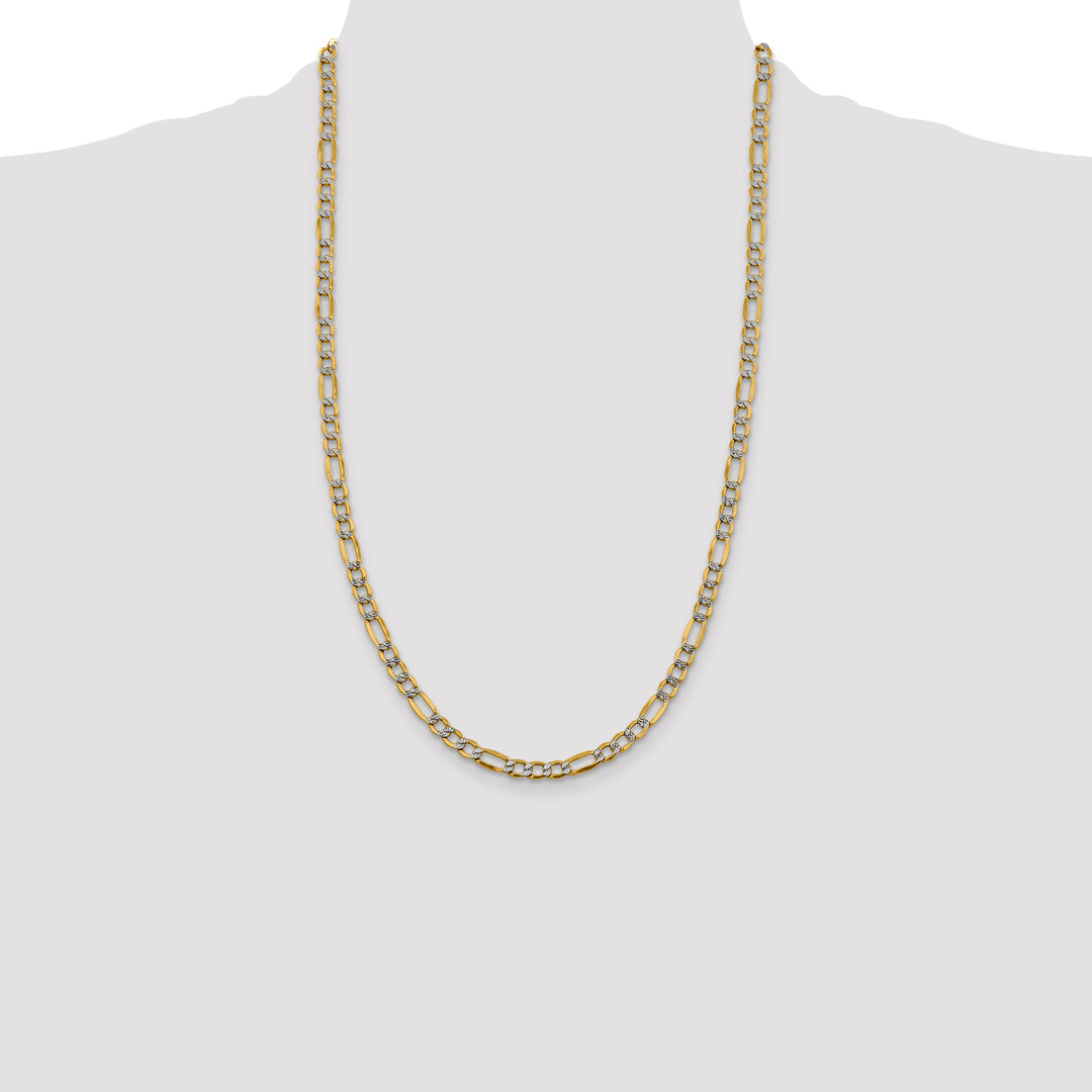14k 5.25mm Semi-solid with Rhodium PavÃ© Figaro Chain